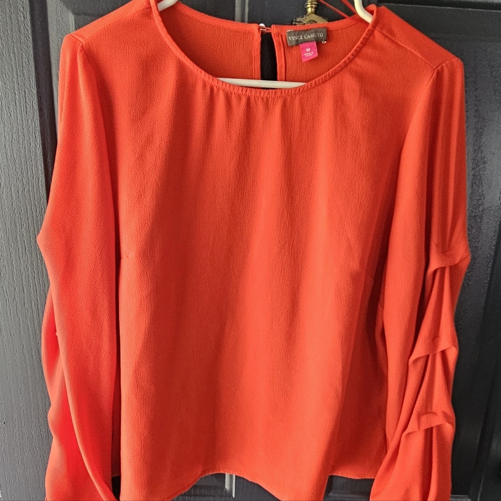 Vince Camuto Orange, gathered long sleeve that tie at the wrist. Size medium.